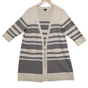 Talbots 100% Pima Cotton Ivory and Black Stripe Sweater Duster Cardigan Size 1XP